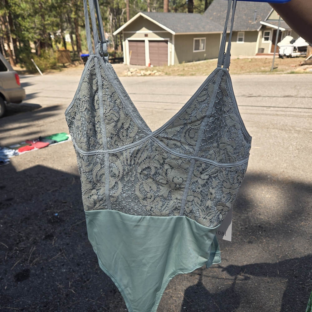 Tobi Lace and Satin Chemise in Green